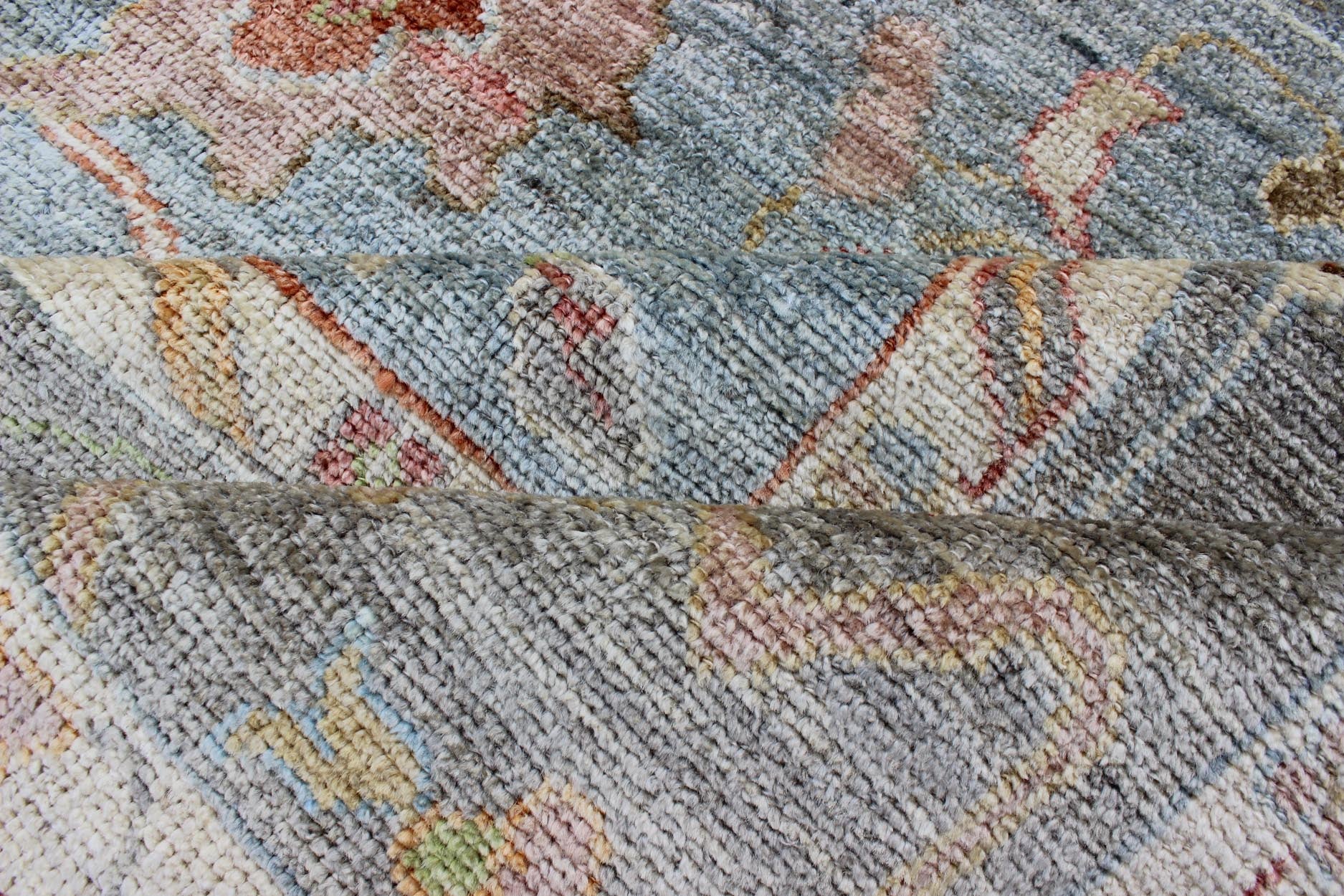 Silver, red, light blue and silver Angora Oushak rug from Turkey, rug an - 134592, country of origin / type: Turkey / Angora Oushak From our Angora collection, this piece is made with a combination of angora and old wool. Featuring all organic mat... - Keivan Woven ArtsAN - 134592 - 10581Rug