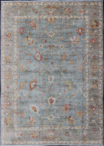 Silver, red, light blue and silver Angora Oushak rug from Turkey, rug an - 134592, country of origin / type: Turkey / Angora Oushak From our Angora collection, this piece is made with a combination of angora and old wool. Featuring all organic mat... - Keivan Woven ArtsAN - 134592 - 10581Rug