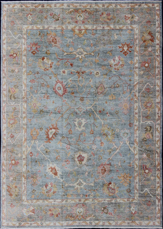 Silver, red, light blue and silver Angora Oushak rug from Turkey, rug an - 134592, country of origin / type: Turkey / Angora Oushak From our Angora collection, this piece is made with a combination of angora and old wool. Featuring all organic mat... - Keivan Woven ArtsAN - 134592 - 10581Rug