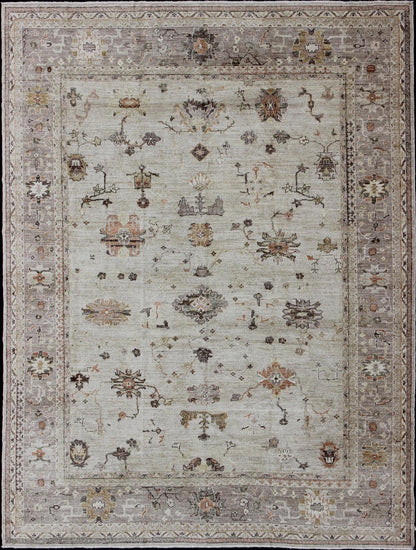 Keivan Woven Arts Angora Turkish Oushak Rug with Floral Motifs in Neutral Tones. Keivan Woven Arts/ rug AN - 134598. Origin/ Turkey, Wool reproduction Oushak made with Angora wool. Measures: 11'6 x 14'9 Made with a combination of angora wo... - Keivan Woven ArtsAN - 134598 - 10587Rug