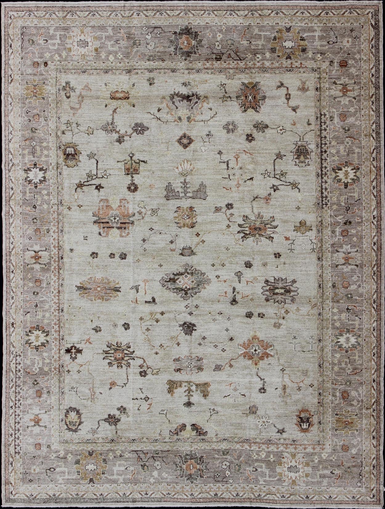 Keivan Woven Arts Angora Turkish Oushak Rug with Floral Motifs in Neutral Tones. Keivan Woven Arts/ rug AN - 134598. Origin/ Turkey, Wool reproduction Oushak made with Angora wool. Measures: 11'6 x 14'9 Made with a combination of angora wo... - Keivan Woven ArtsAN - 134598 - 10587