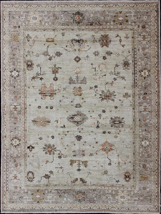Keivan Woven Arts Angora Turkish Oushak Rug with Floral Motifs in Neutral Tones. Keivan Woven Arts/ rug AN - 134598. Origin/ Turkey, Wool reproduction Oushak made with Angora wool. Measures: 11'6 x 14'9 Made with a combination of angora wo... - Keivan Woven ArtsAN - 134598 - 10587