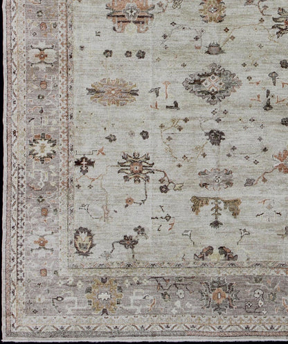 Keivan Woven Arts Angora Turkish Oushak Rug with Floral Motifs in Neutral Tones. Keivan Woven Arts/ rug AN - 134598. Origin/ Turkey, Wool reproduction Oushak made with Angora wool. Measures: 11'6 x 14'9 Made with a combination of angora wo... - Keivan Woven ArtsAN - 134598 - 10587Rug