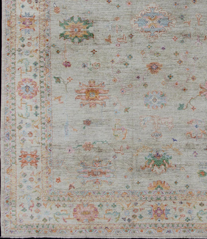 Keivan Woven Arts Colorful Angora Turkish Oushak Large Rug With All - Over Design. Keivan Woven Arts Large Angora Oushak Turkish Rug 11'4 x 15'4 From our Angora Collection, this piece is made with a combination of angora and old wool. Feat... - Keivan Woven ArtsAN - 145751 - 7361Rug