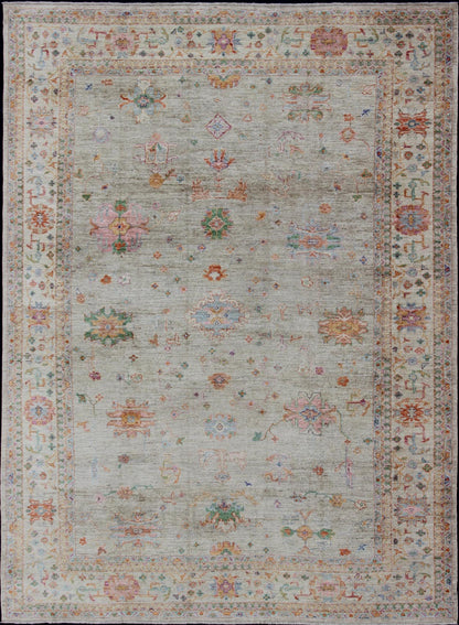 Keivan Woven Arts Colorful Angora Turkish Oushak Large Rug With All - Over Design. Keivan Woven Arts Large Angora Oushak Turkish Rug 11'4 x 15'4 From our Angora Collection, this piece is made with a combination of angora and old wool. Feat... - Keivan Woven ArtsAN - 145751 - 7361Rug