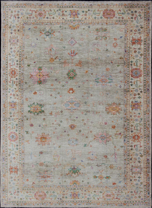 Keivan Woven Arts Colorful Angora Turkish Oushak Large Rug With All - Over Design. Keivan Woven Arts Large Angora Oushak Turkish Rug 11'4 x 15'4 From our Angora Collection, this piece is made with a combination of angora and old wool. Feat... - Keivan Woven ArtsAN - 145751 - 7361Rug