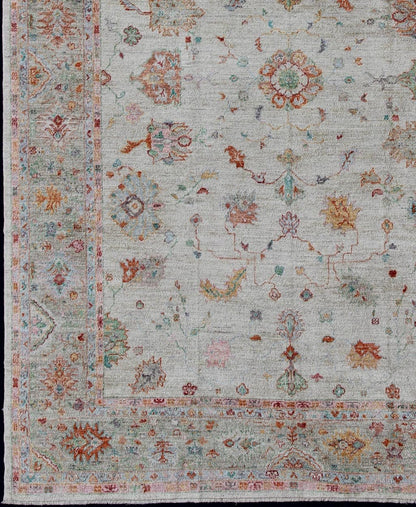 Angora Turkish Oushak Rug in Colorful Palette From our Angora Collection, this piece is made with a combination of angora and old wool. Featuring all organic materials, the Angora Collection is a modern - day remake of antique Turkish Oushak carpe... - Keivan Woven ArtsAN - 145766 - 7365Rug