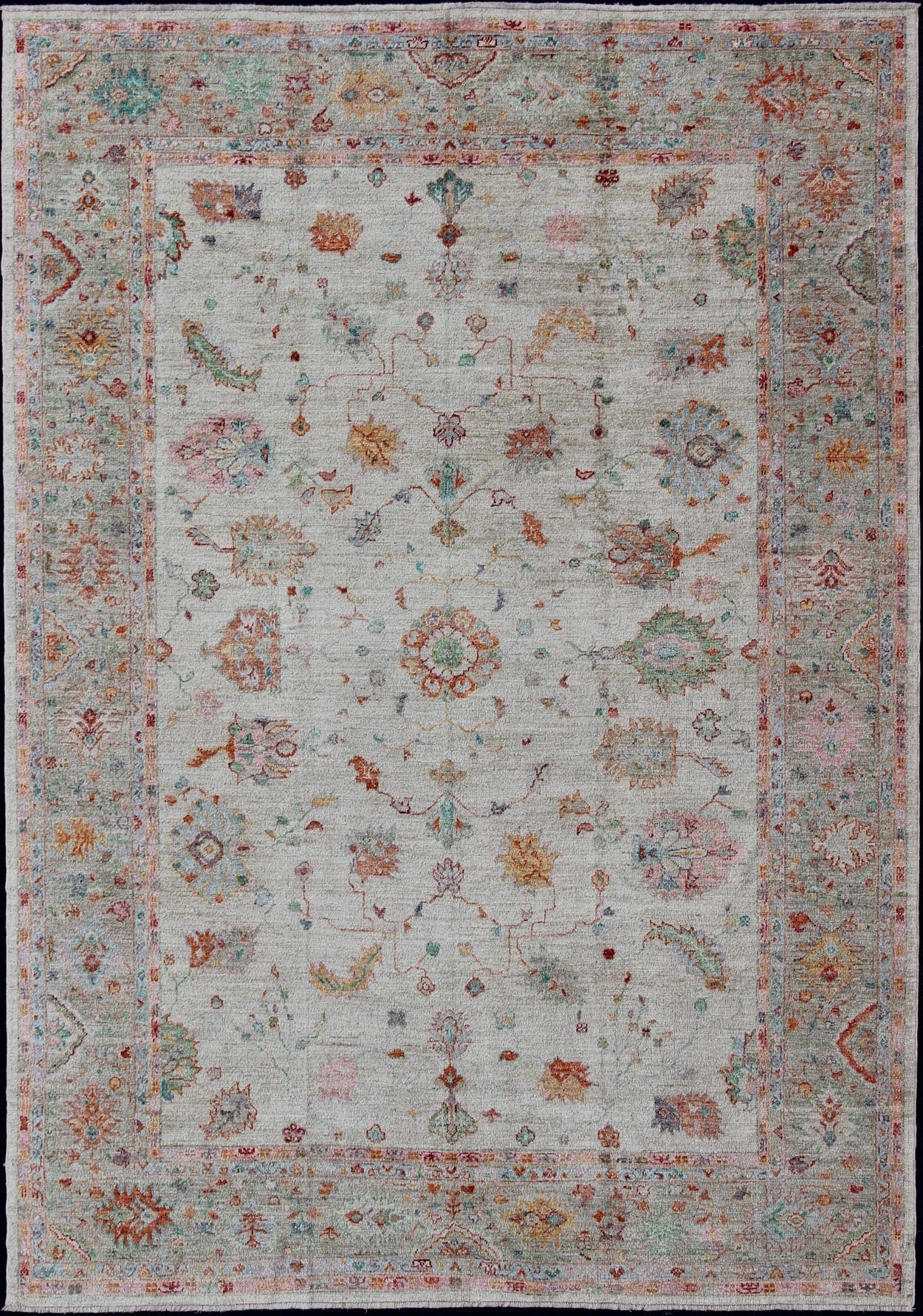 Angora Turkish Oushak Rug in Colorful Palette From our Angora Collection, this piece is made with a combination of angora and old wool. Featuring all organic materials, the Angora Collection is a modern - day remake of antique Turkish Oushak carpe... - Keivan Woven ArtsAN - 145766 - 7365Rug