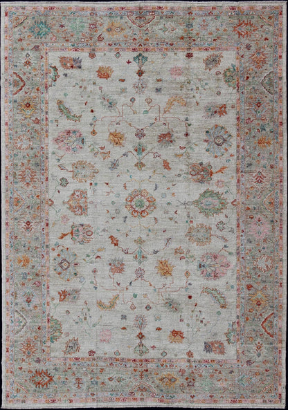 Angora Turkish Oushak Rug in Colorful Palette From our Angora Collection, this piece is made with a combination of angora and old wool. Featuring all organic materials, the Angora Collection is a modern - day remake of antique Turkish Oushak carpe... - Keivan Woven ArtsAN - 145766 - 7365Rug
