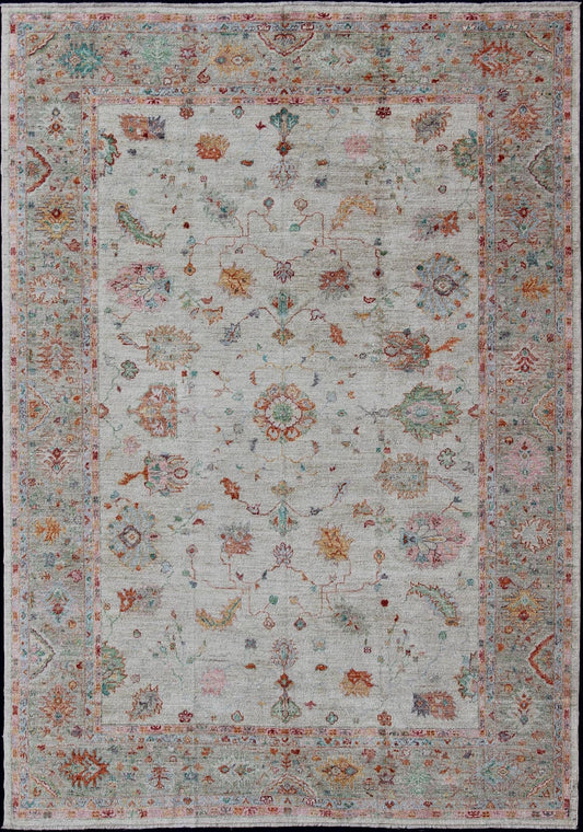 Angora Turkish Oushak Rug in Colorful Palette From our Angora Collection, this piece is made with a combination of angora and old wool. Featuring all organic materials, the Angora Collection is a modern - day remake of antique Turkish Oushak carpe... - Keivan Woven ArtsAN - 145766 - 7365Rug