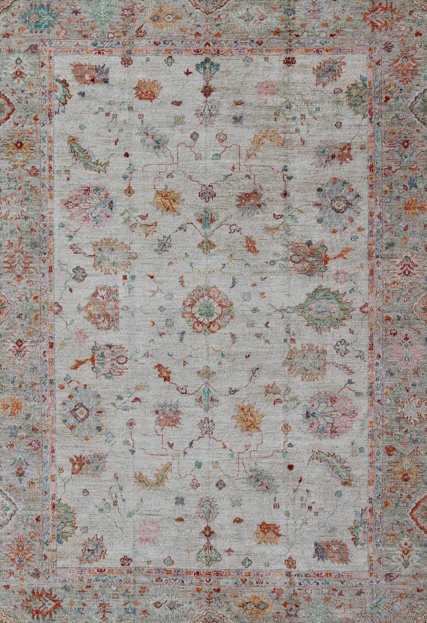 Angora Turkish Oushak Rug in Colorful Palette From our Angora Collection, this piece is made with a combination of angora and old wool. Featuring all organic materials, the Angora Collection is a modern - day remake of antique Turkish Oushak carpe... - Keivan Woven ArtsAN - 145766 - 7365Rug