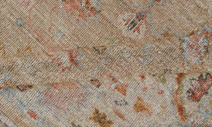 Floral Turkish Angora Oushak with Sandy - Taupe Background and Cream Border This Turkish Oushak was hand - knotted with angora wool. The field's background is rendered in a sandy - taupe, while the border's background is a cream color. The classic Ous... - Keivan Woven ArtsAN - 149571 - 19929Rug
