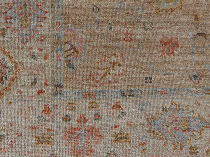 Floral Turkish Angora Oushak with Sandy - Taupe Background and Cream Border This Turkish Oushak was hand - knotted with angora wool. The field's background is rendered in a sandy - taupe, while the border's background is a cream color. The classic Ous... - Keivan Woven ArtsAN - 149571 - 19929Rug