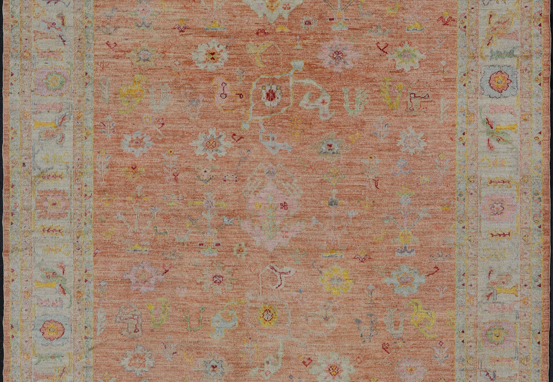 Vibrant Floral Medley on Salmon Pink Hand - Knotted Rug by Keivan Woven Arts. rug / AN - 149682, Turkish 21st Century. Measures: 10'0 x 12'11 The rug showcase's a beautifully woven rug with a vibrant and colorful design on a warm salmon pink backgro... - Keivan Woven ArtsAN - 149682 - 16412Rug