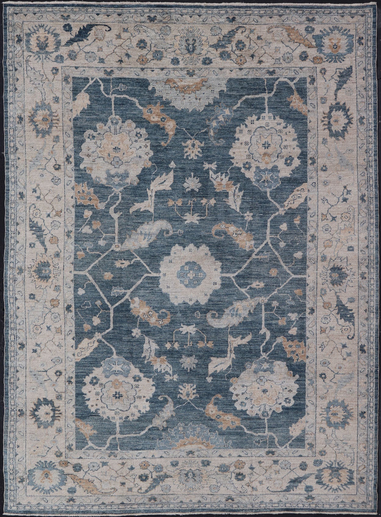 Measures: 10'1 x 13'5 Angora Turkish Oushak by Keivan Woven Arts Floral Design in Blue's. Keivan Woven Arts rug AN - 150098, Country of Origin: Turkey Type: Oushak Design: Floral, All - Over Key Words: Persian Rug, Authentic Persian Rug, Afghan Ous... - Keivan Woven ArtsAN - 150098 - 17322Rug