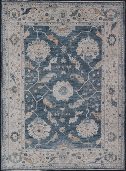 Measures: 10'1 x 13'5 Angora Turkish Oushak by Keivan Woven Arts Floral Design in Blue's. Keivan Woven Arts rug AN - 150098, Country of Origin: Turkey Type: Oushak Design: Floral, All - Over Key Words: Persian Rug, Authentic Persian Rug, Afghan Ous... - Keivan Woven ArtsAN - 150098 - 17322Rug