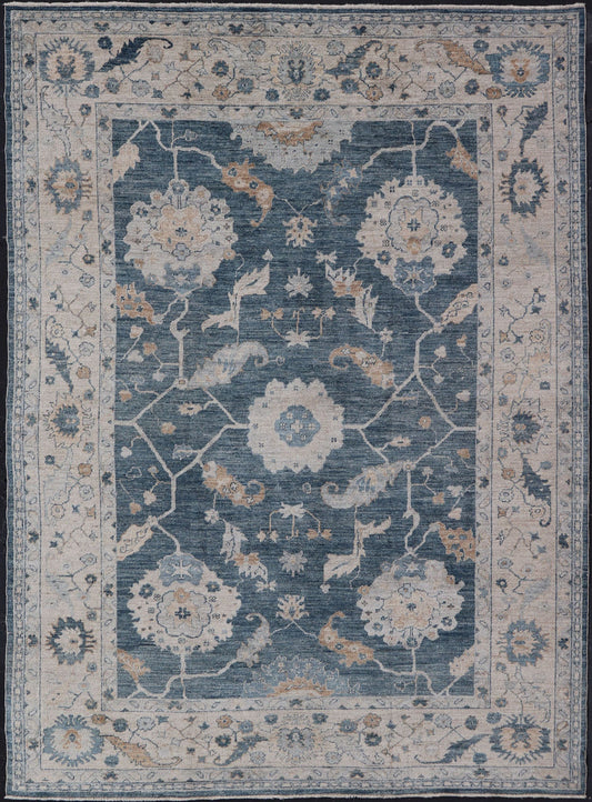 Measures: 10'1 x 13'5 Angora Turkish Oushak by Keivan Woven Arts Floral Design in Blue's. Keivan Woven Arts rug AN - 150098, Country of Origin: Turkey Type: Oushak Design: Floral, All - Over Key Words: Persian Rug, Authentic Persian Rug, Afghan Ous... - Keivan Woven ArtsAN - 150098 - 17322Rug