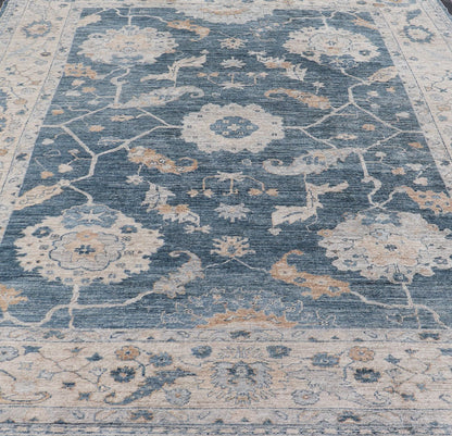 Measures: 10'1 x 13'5 Angora Turkish Oushak by Keivan Woven Arts Floral Design in Blue's. Keivan Woven Arts rug AN - 150098, Country of Origin: Turkey Type: Oushak Design: Floral, All - Over Key Words: Persian Rug, Authentic Persian Rug, Afghan Ous... - Keivan Woven ArtsAN - 150098 - 17322Rug