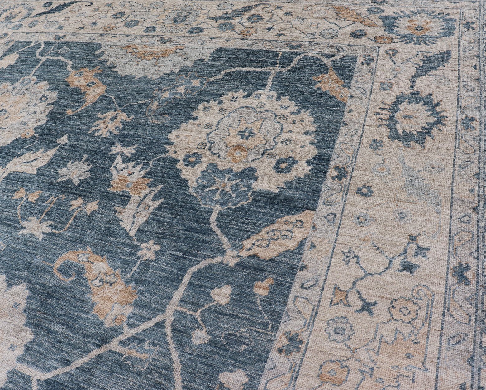 Measures: 10'1 x 13'5 Angora Turkish Oushak by Keivan Woven Arts Floral Design in Blue's. Keivan Woven Arts rug AN - 150098, Country of Origin: Turkey Type: Oushak Design: Floral, All - Over Key Words: Persian Rug, Authentic Persian Rug, Afghan Ous... - Keivan Woven ArtsAN - 150098 - 17322Rug