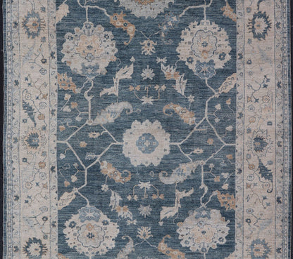 Measures: 10'1 x 13'5 Angora Turkish Oushak by Keivan Woven Arts Floral Design in Blue's. Keivan Woven Arts rug AN - 150098, Country of Origin: Turkey Type: Oushak Design: Floral, All - Over Key Words: Persian Rug, Authentic Persian Rug, Afghan Ous... - Keivan Woven ArtsAN - 150098 - 17322Rug