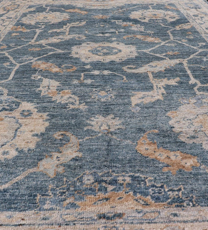 Angora Turkish Oushak Floral Design in Blue, Creams and Mocha Colors This angora Oushak has a unique floral design on top of a faded blue background with a slight cream and mocha undertone. Keivan Woven Arts rug AN - 150778 Measures; 6... - Keivan Woven ArtsAN - 150778 - 19953Rug