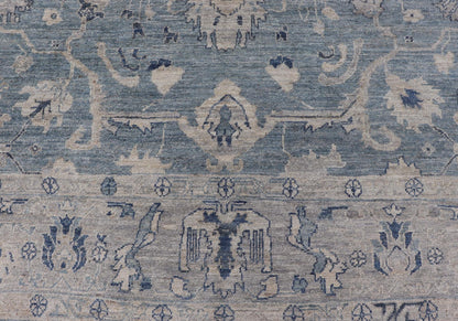 Turkish Angora Oushak Rug in Dusty Blue Background and Silver Border. Keivan Woven Arts / rug AN - 151115, country of origin / type: Turkey / Oushak. antique reproduction Ushak, angora Oushak. Measures: 9'2 x 11'7 The angora collection is made wit... - Keivan Woven ArtsAN - 151115 - 21349Rug