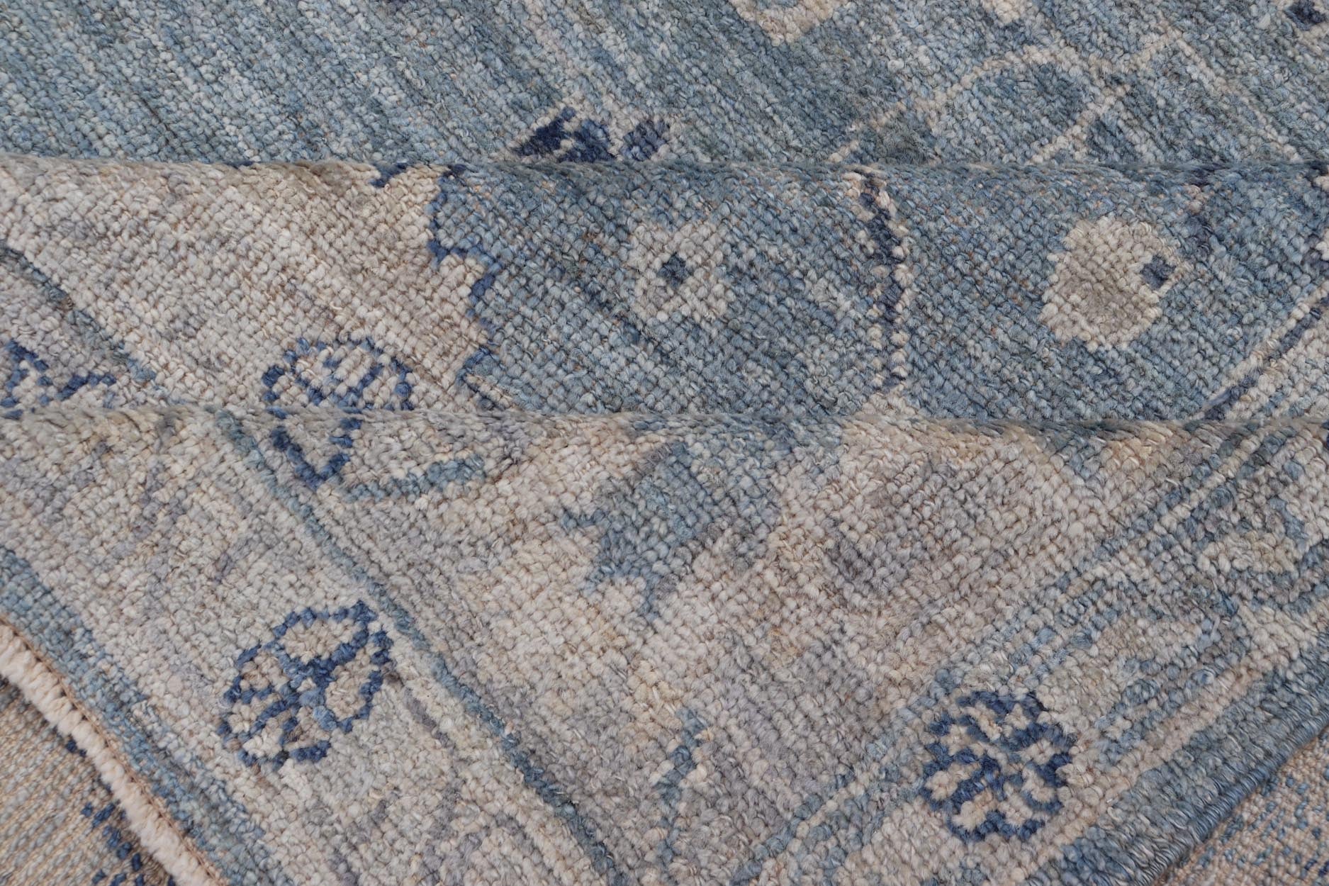 Turkish Angora Oushak Rug in Dusty Blue Background and Silver Border. Keivan Woven Arts / rug AN - 151115, country of origin / type: Turkey / Oushak. antique reproduction Ushak, angora Oushak. Measures: 9'2 x 11'7 The angora collection is made wit... - Keivan Woven ArtsAN - 151115 - 21349Rug