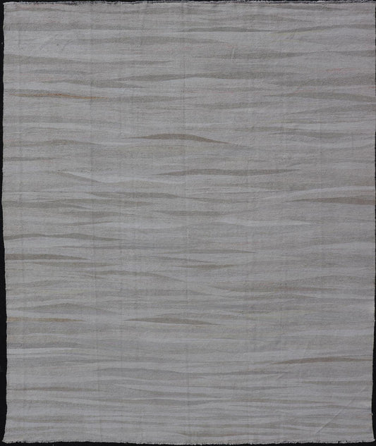 Modern Turkish Flat - Weave with Modern Design in White and Neutral Tones. Keivan Woven Arts / rug AN - 152611 country of origin / type: Turkey / Kilim, circa Early 21th century Measures: 11'2 x 14'1 This flat - weave Kilim from Turkey in white an... - Keivan Woven ArtsAN - 152611 - 24727Rug