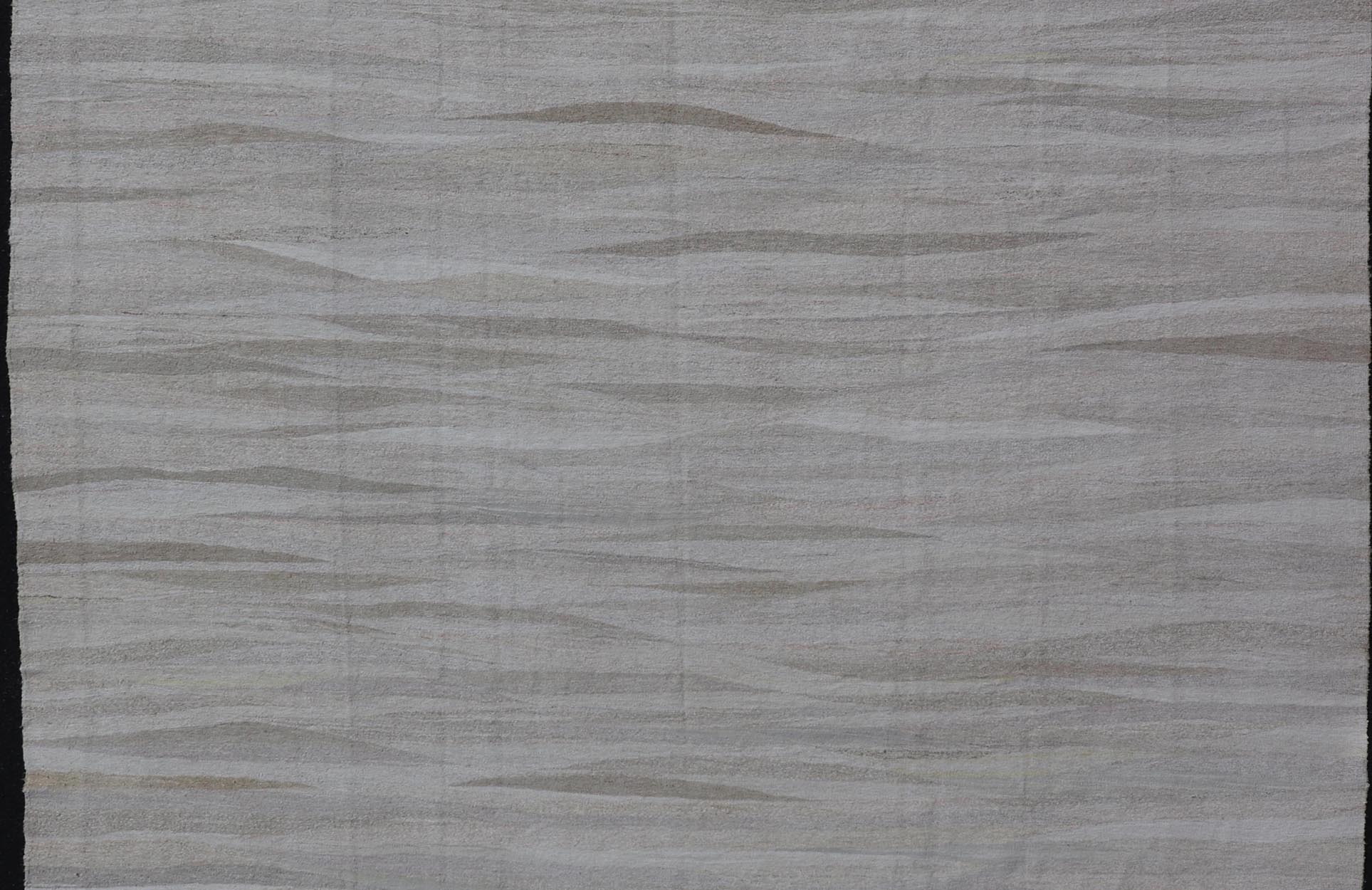 Modern Turkish Flat - Weave with Modern Design in White and Neutral Tones. Keivan Woven Arts / rug AN - 152611 country of origin / type: Turkey / Kilim, circa Early 21th century Measures: 11'2 x 14'1 This flat - weave Kilim from Turkey in white an... - Keivan Woven ArtsAN - 152611 - 24727