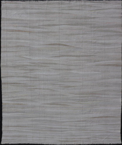 Modern Turkish Flat - Weave with Modern Design in White and Neutral Tones. Keivan Woven Arts / rug AN - 152611 country of origin / type: Turkey / Kilim, circa Early 21th century Measures: 11'2 x 14'1 This flat - weave Kilim from Turkey in white an... - Keivan Woven ArtsAN - 152611 - 24727