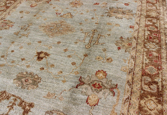 Anogra Turkish Oushak Rug in Light Blue and Red From our Angora collection, this piece is made with a combination of angora and old wool. Featuring all organic materials, the Angora Collection is a modern - day remake of antique Turkish Oushak car... - Keivan Woven ArtsAN - 97204 - 263Rug