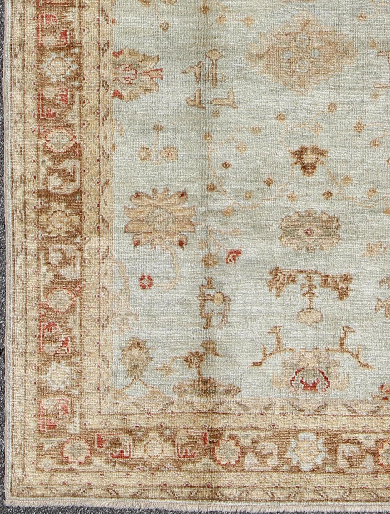 Anogra Turkish Oushak Rug in Light Blue and Red From our Angora collection, this piece is made with a combination of angora and old wool. Featuring all organic materials, the Angora Collection is a modern - day remake of antique Turkish Oushak car... - Keivan Woven ArtsAN - 97204 - 263Rug