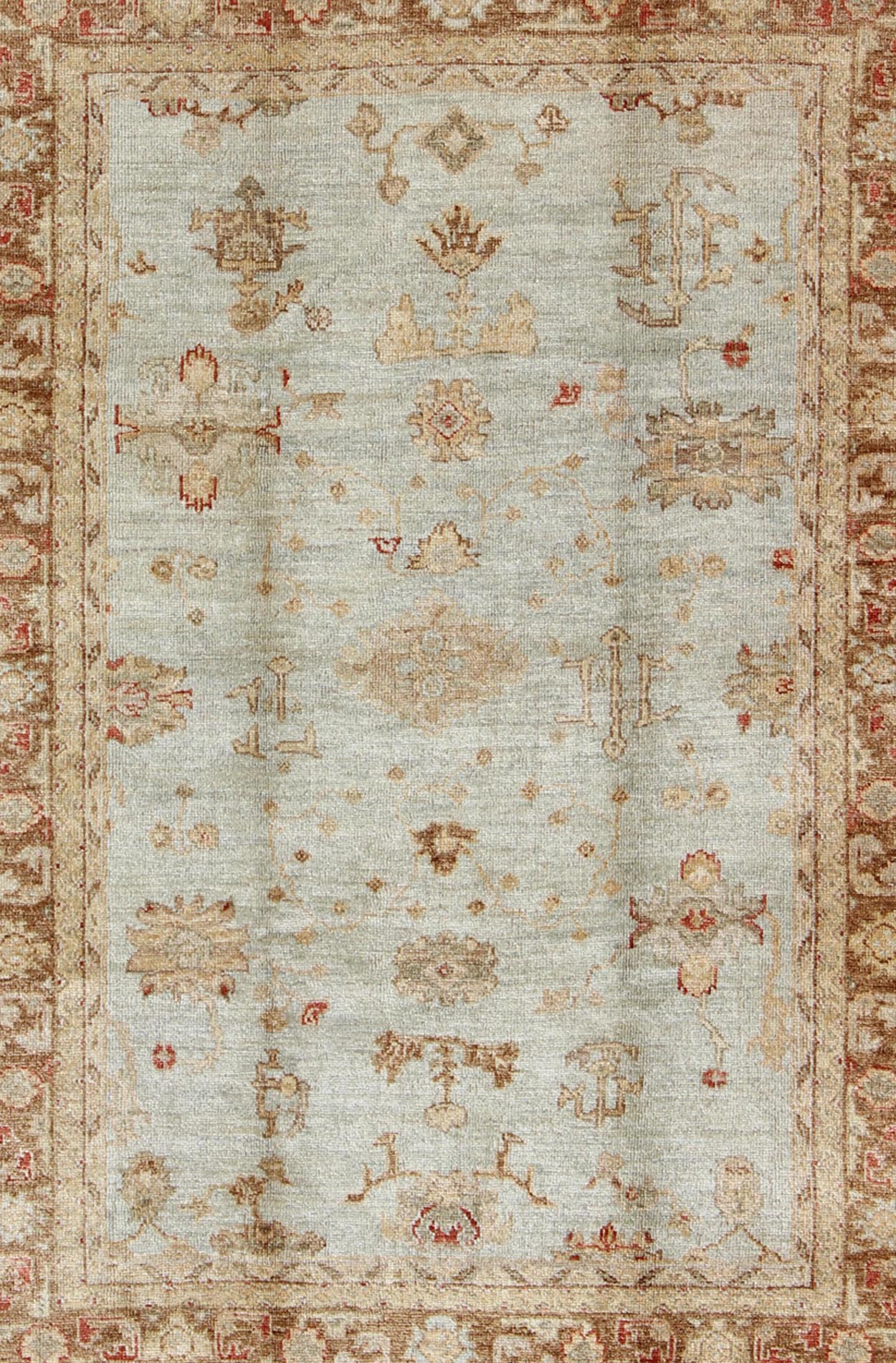 Anogra Turkish Oushak Rug in Light Blue and Red From our Angora collection, this piece is made with a combination of angora and old wool. Featuring all organic materials, the Angora Collection is a modern - day remake of antique Turkish Oushak car... - Keivan Woven ArtsAN - 97204 - 263Rug