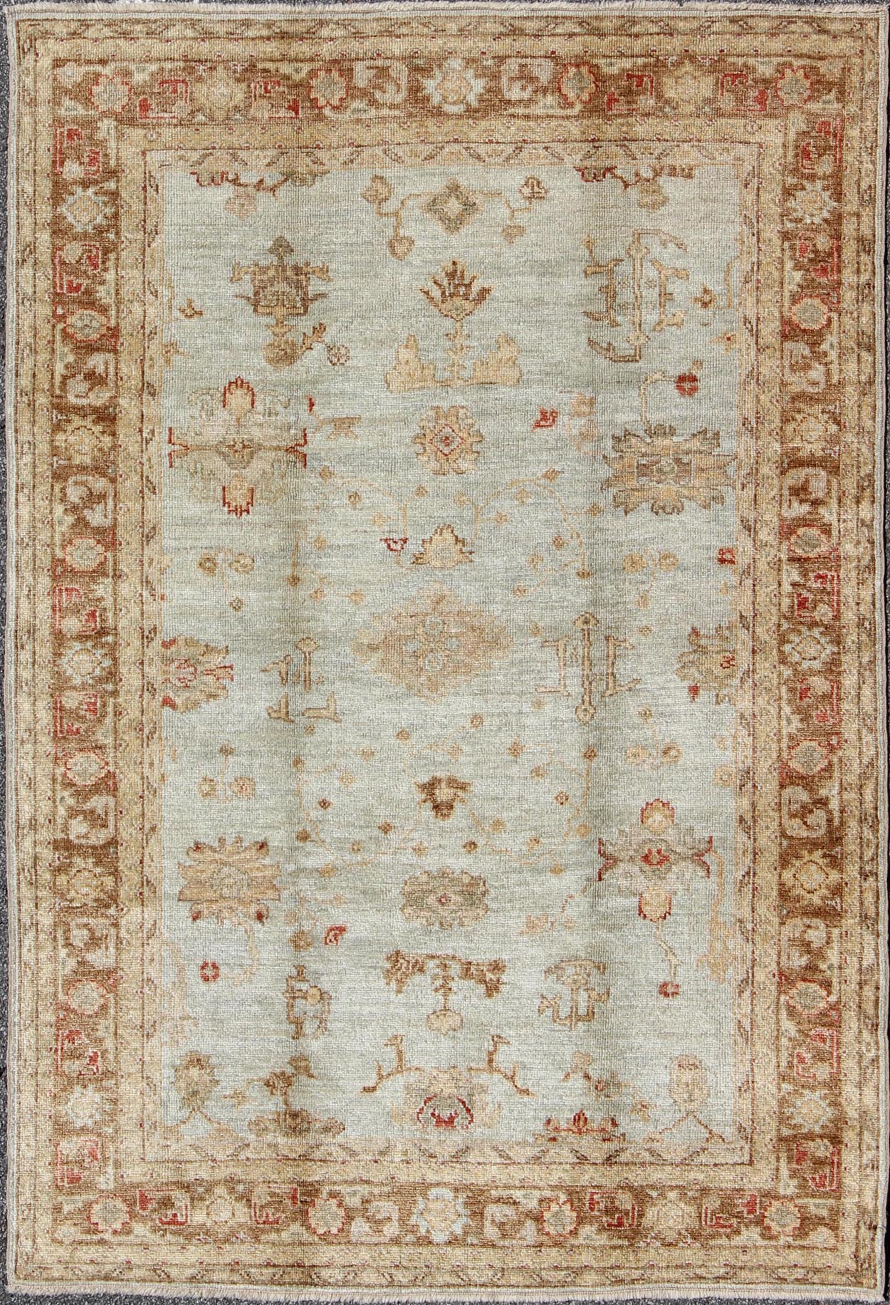 Anogra Turkish Oushak Rug in Light Blue and Red From our Angora collection, this piece is made with a combination of angora and old wool. Featuring all organic materials, the Angora Collection is a modern - day remake of antique Turkish Oushak car... - Keivan Woven ArtsAN - 97204 - 263Rug