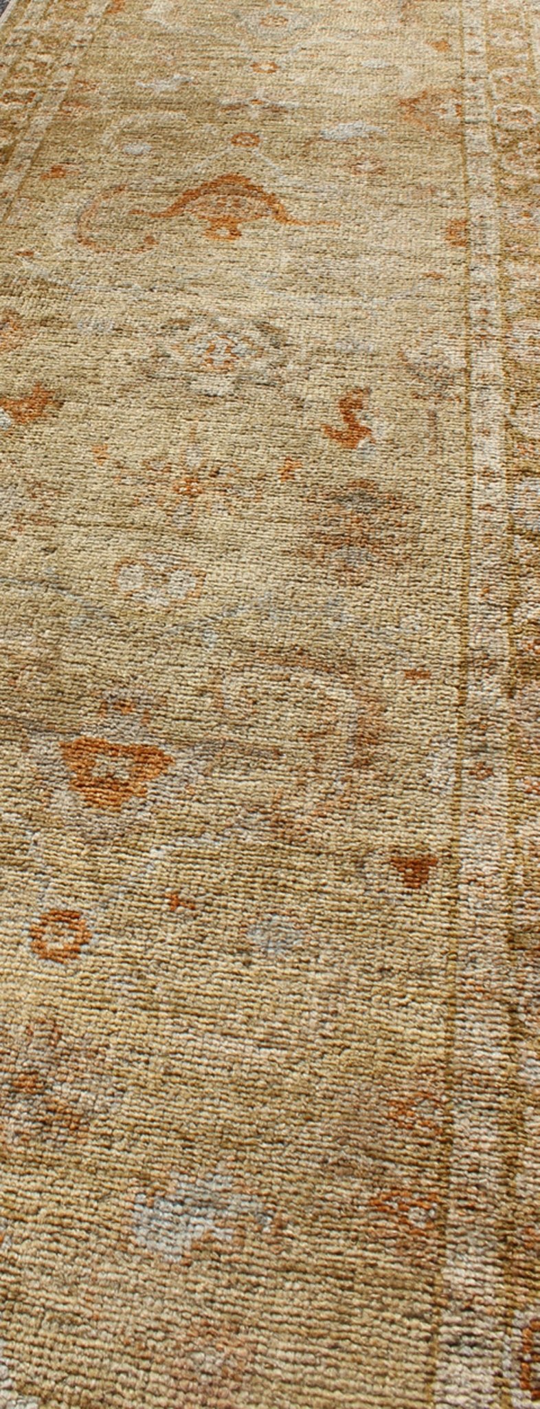 Angora Oushak Turkish Runner with Classic Design in Gold Background Turkish Oushak Angora runner with classic motifs and Transitional design, rug AN - 97762, country of origin / type: Turkey / Oushak This Angora Oushak runner from Turkey feat... - Keivan Woven ArtsAN - 97762 - 2267Rug