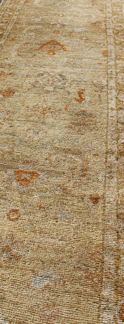 Angora Oushak Turkish Runner with Classic Design in Gold Background Turkish Oushak Angora runner with classic motifs and Transitional design, rug AN - 97762, country of origin / type: Turkey / Oushak This Angora Oushak runner from Turkey feat... - Keivan Woven ArtsAN - 97762 - 2267Rug