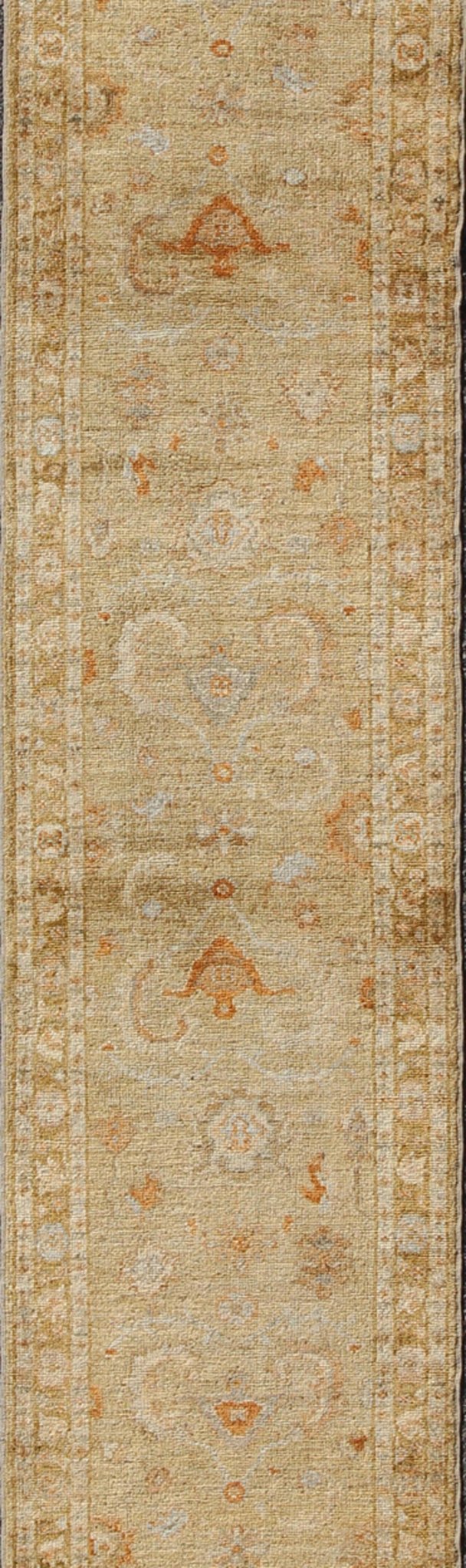 Angora Oushak Turkish Runner with Classic Design in Gold Background Turkish Oushak Angora runner with classic motifs and Transitional design, rug AN - 97762, country of origin / type: Turkey / Oushak This Angora Oushak runner from Turkey feat... - Keivan Woven ArtsAN - 97762 - 2267Rug