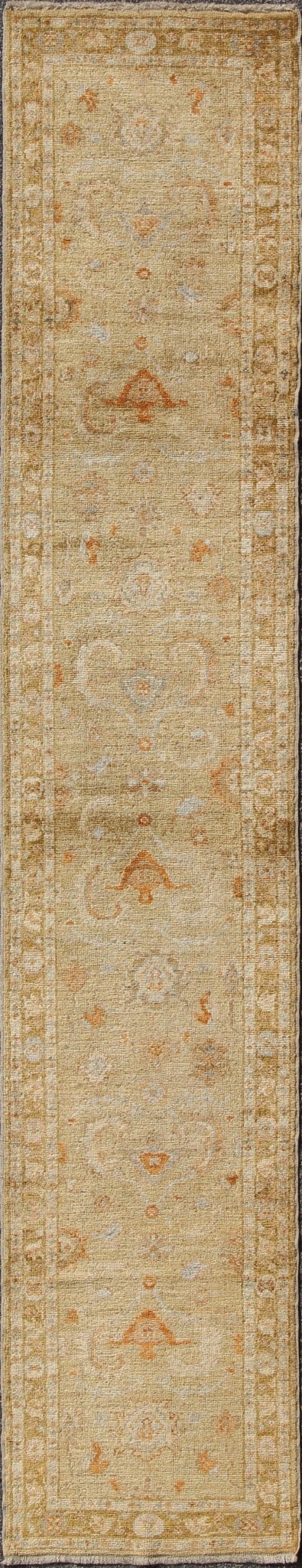 Angora Oushak Turkish Runner with Classic Design in Gold Background Turkish Oushak Angora runner with classic motifs and Transitional design, rug AN - 97762, country of origin / type: Turkey / Oushak This Angora Oushak runner from Turkey feat... - Keivan Woven ArtsAN - 97762 - 2267Rug