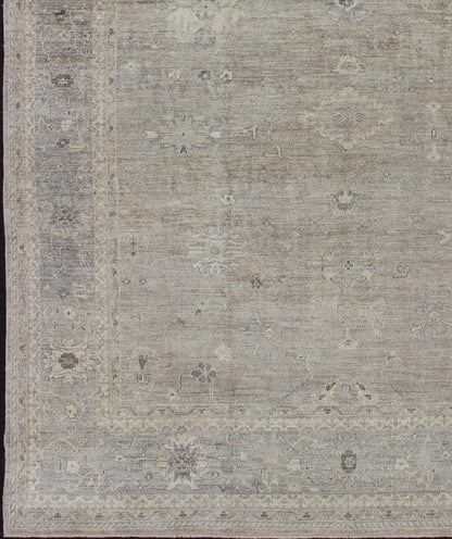 Large Turkish Oushak Rug with Pastel Colors and Botanical Design Large Turkish Oushak rug with pastel colors and Botanical design. Keivan Woven Arts / rug ANC - 128212, country of origin / type: Turkey / Oushak, circa 2010. This vintage Tu... - Keivan Woven ArtsANC - 128212 - 1482Rug