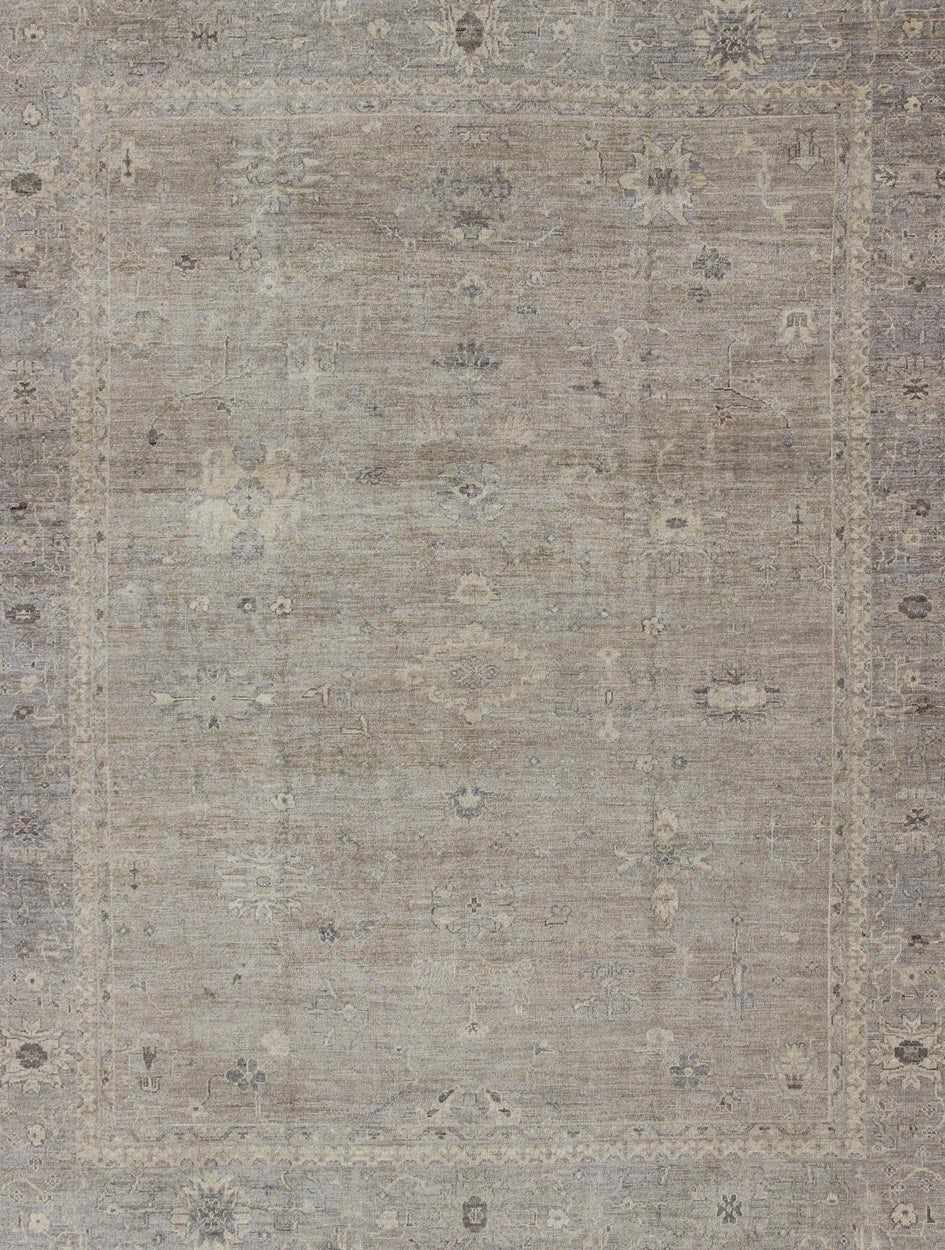 Large Turkish Oushak Rug with Pastel Colors and Botanical Design Large Turkish Oushak rug with pastel colors and Botanical design. Keivan Woven Arts / rug ANC - 128212, country of origin / type: Turkey / Oushak, circa 2010. This vintage Tu... - Keivan Woven ArtsANC - 128212 - 1482Rug