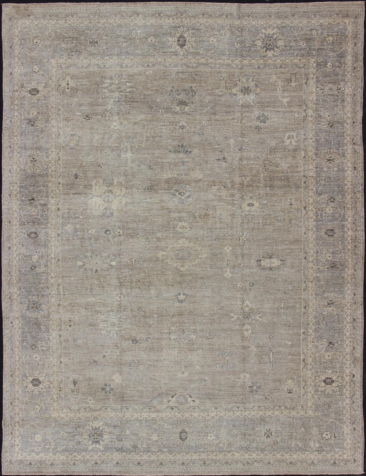 Large Turkish Oushak Rug with Pastel Colors and Botanical Design Large Turkish Oushak rug with pastel colors and Botanical design. Keivan Woven Arts / rug ANC - 128212, country of origin / type: Turkey / Oushak, circa 2010. This vintage Tu... - Keivan Woven ArtsANC - 128212 - 1482Rug