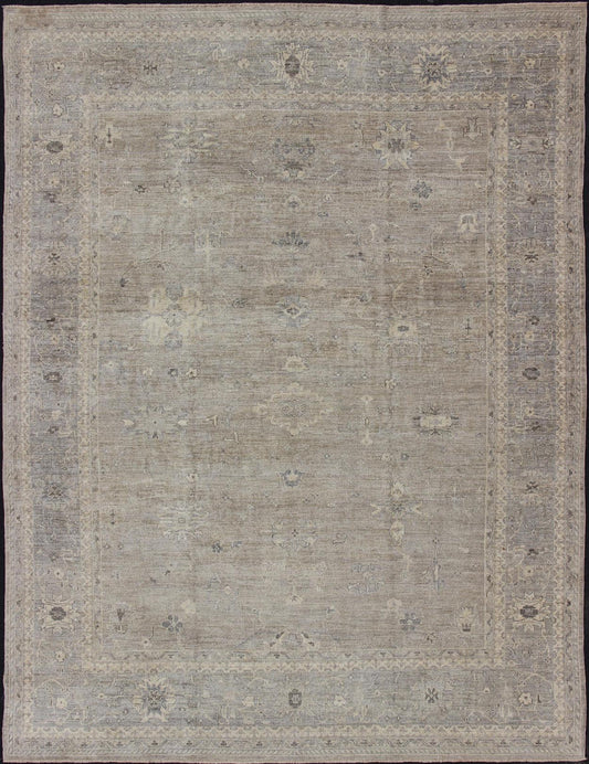Large Turkish Oushak Rug with Pastel Colors and Botanical Design Large Turkish Oushak rug with pastel colors and Botanical design. Keivan Woven Arts / rug ANC - 128212, country of origin / type: Turkey / Oushak, circa 2010. This vintage Tu... - Keivan Woven ArtsANC - 128212 - 1482Rug