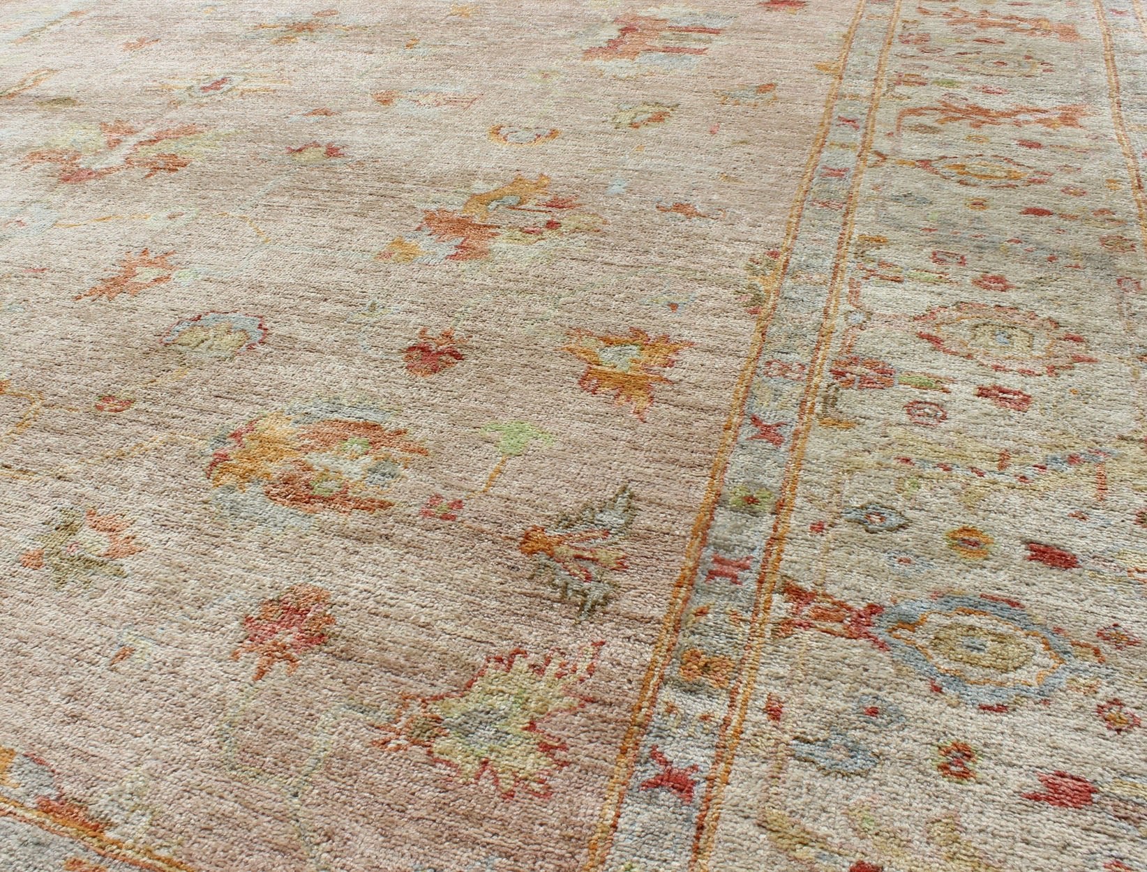 Keivan Woven Arts Angora Turkish Oushak Rug in Pink and Multi Colors. Keivan Woven Arts / rug ANC - 128910, country of origin / type: Turkey / Angora Oushak. Measures: 12'3 x 17'9 From our Angora collection, this piece is made with a combination o... - Keivan Woven ArtsANC - 128910 - 9352Rug