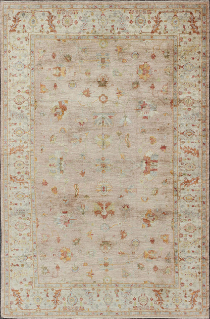 Keivan Woven Arts Angora Turkish Oushak Rug in Pink and Multi Colors. Keivan Woven Arts / rug ANC - 128910, country of origin / type: Turkey / Angora Oushak. Measures: 12'3 x 17'9 From our Angora collection, this piece is made with a combination o... - Keivan Woven ArtsANC - 128910 - 9352Rug