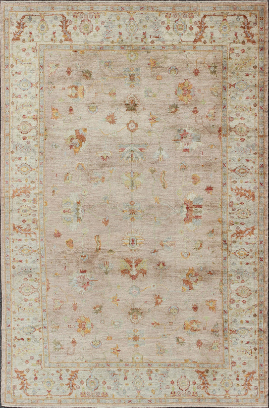 Keivan Woven Arts Angora Turkish Oushak Rug in Pink and Multi Colors. Keivan Woven Arts / rug ANC - 128910, country of origin / type: Turkey / Angora Oushak. Measures: 12'3 x 17'9 From our Angora collection, this piece is made with a combination o... - Keivan Woven ArtsANC - 128910 - 9352Rug
