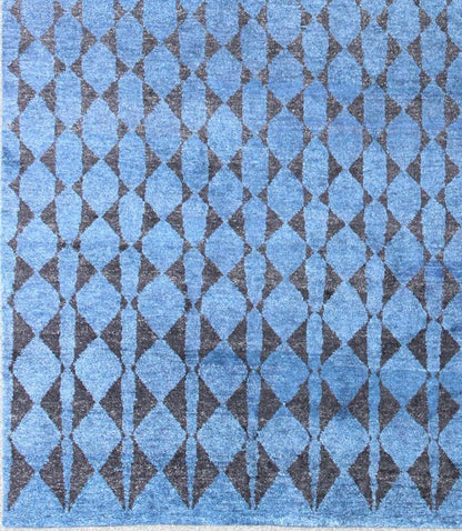 Blue and Black Moroccan Tribal Rug. This fascinating Tribal styled Moroccan rug hailing from India features an all - over diamond and circular patterning rendered in blue and black, making this a great piece for modern, transitional and casual in... - Keivan Woven ArtsAPE - 180 - 9672 - 7447Rug