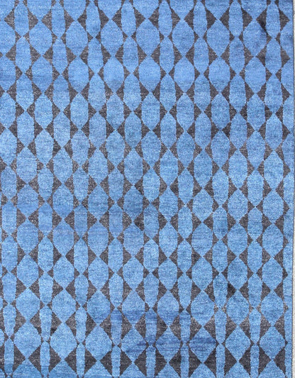 Blue and Black Moroccan Tribal Rug. This fascinating Tribal styled Moroccan rug hailing from India features an all - over diamond and circular patterning rendered in blue and black, making this a great piece for modern, transitional and casual in... - Keivan Woven ArtsAPE - 180 - 9672 - 7447Rug