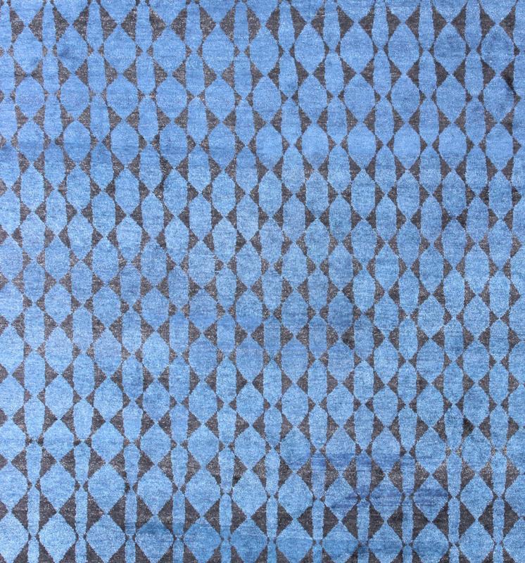 Blue and Black Moroccan Tribal Rug. This fascinating Tribal styled Moroccan rug hailing from India features an all - over diamond and circular patterning rendered in blue and black, making this a great piece for modern, transitional and casual in... - Keivan Woven ArtsAPE - 180 - 9672 - 7447Rug