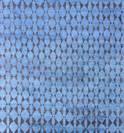 Blue and Black Moroccan Tribal Rug. This fascinating Tribal styled Moroccan rug hailing from India features an all - over diamond and circular patterning rendered in blue and black, making this a great piece for modern, transitional and casual in... - Keivan Woven ArtsAPE - 180 - 9672 - 7447Rug