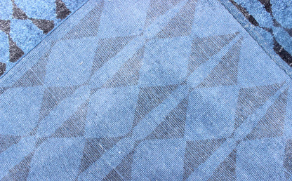 Blue and Black Moroccan Tribal Rug. This fascinating Tribal styled Moroccan rug hailing from India features an all - over diamond and circular patterning rendered in blue and black, making this a great piece for modern, transitional and casual in... - Keivan Woven ArtsAPE - 180 - 9672 - 7447Rug